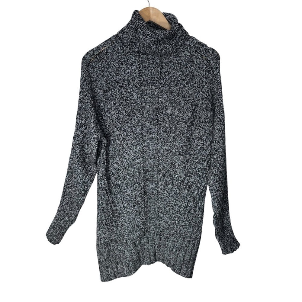 John + Jenn Grey Black Knit Turtleneck Tunic Sweater Size Small
